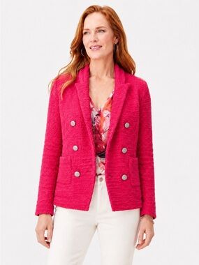 NIC+ZOE Femme Double Breasted Textured Knit Blazer Career Jacket Pink XXL NWT
